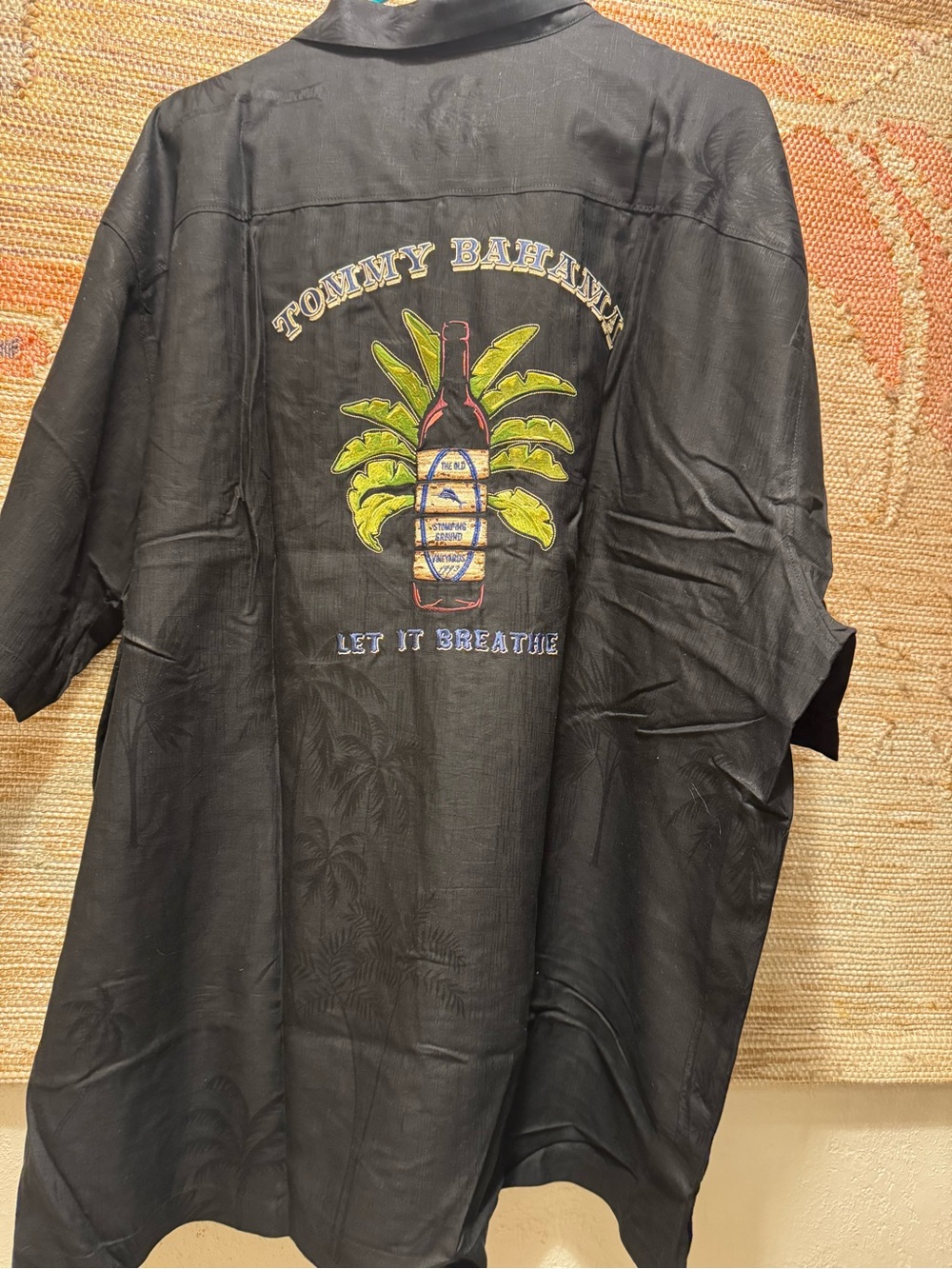 Tommy Bahama Black Embroidered Resort Shirt Jacket - "Let It Breathe" silk XXL